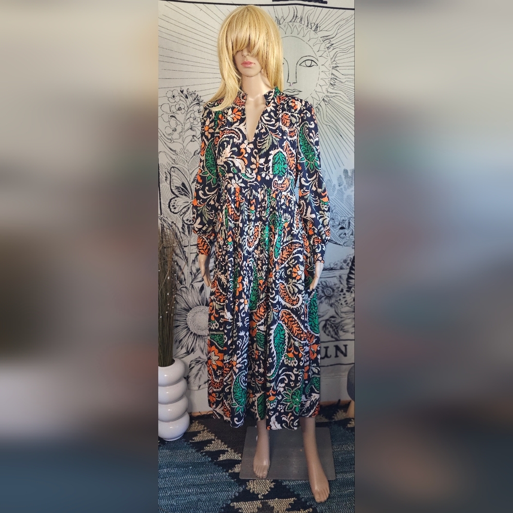 Traffic People Multicolor Autum Paisley Maxi Boho Dress Sz Small